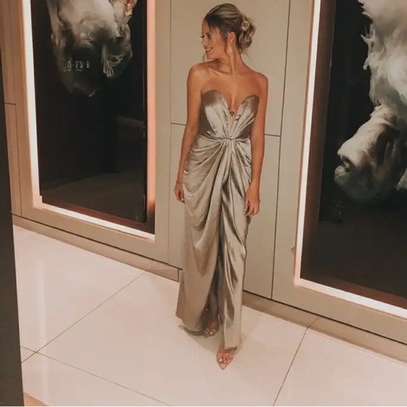 House Of CB 'Sigourney' Mink Satin Draped Front Maxi Dress NWOT - Picture 10 of 15